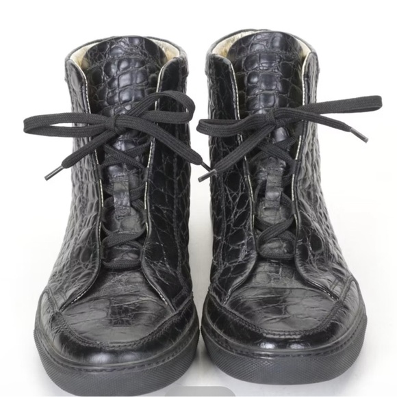 DSQUARED2 Black Croc-Embossed High-Top Sneakers. Italian leather. EU 38 - Picture 2 of 8